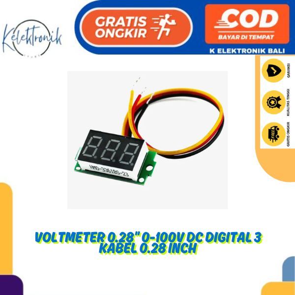 Voltmeter DC MINI 0.28" 0-100V  DC Digital 3 Kabel 0.28 Inch