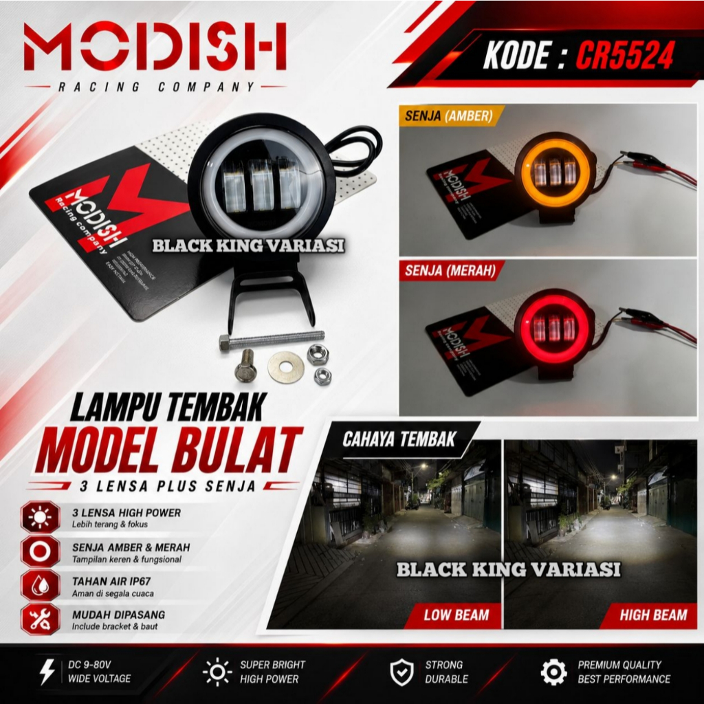 Lampu Tembak Sorot LED 3 Lensa Universal Lampu Sorot LED 3 Mata Lampu LED Tembak Lampu Tembak Depan 