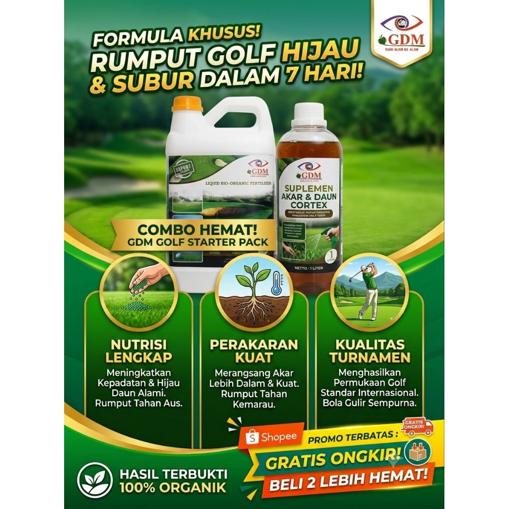 Paket Hemat Pupuk & Suplemen Rumput Golf Organik Cair - Starter Pack Penyubur & Pelebat Rumput Lapan