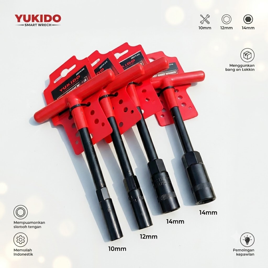 yukido kunci T mini 8mm , 10mm , 12mm , 14mm / T-short type / kunci Tee / Tipe-T pendek / T8 / T10 /