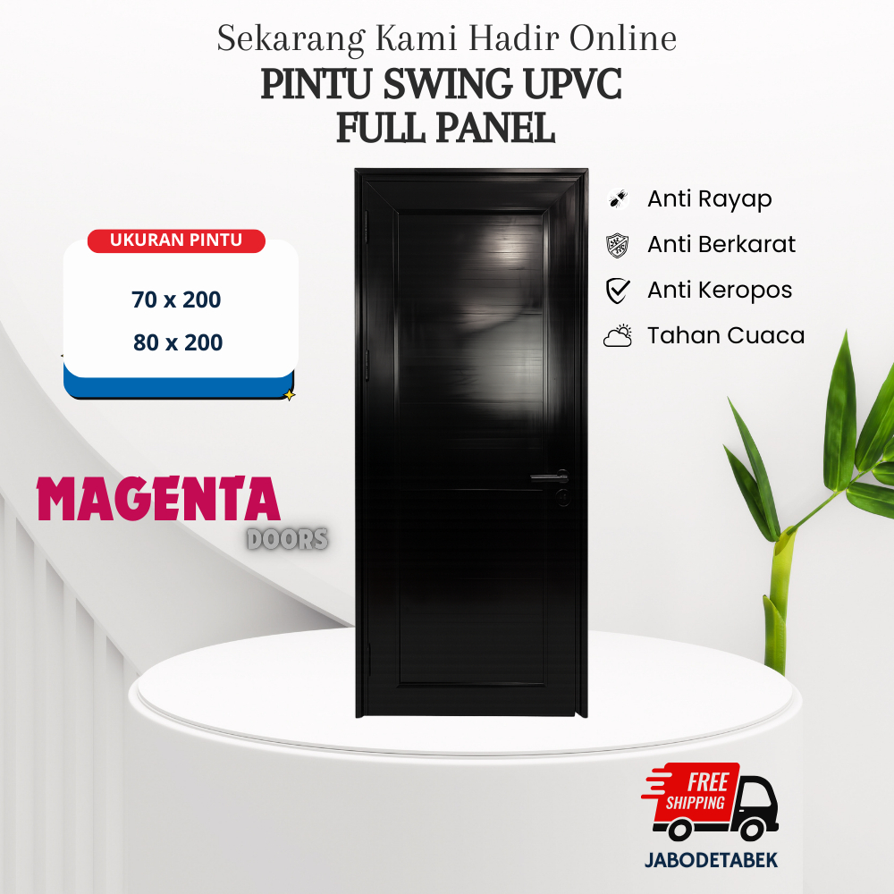 Pintu Swing Full Panel UPVC Pintu Rumah Modern Minimalis Warna Hitam MAGENTA