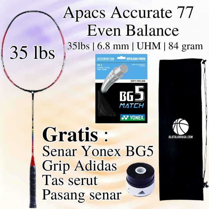 Raket Badminton APACS ACCURATE 77 Black Red GRATIS senar, grip dan tas