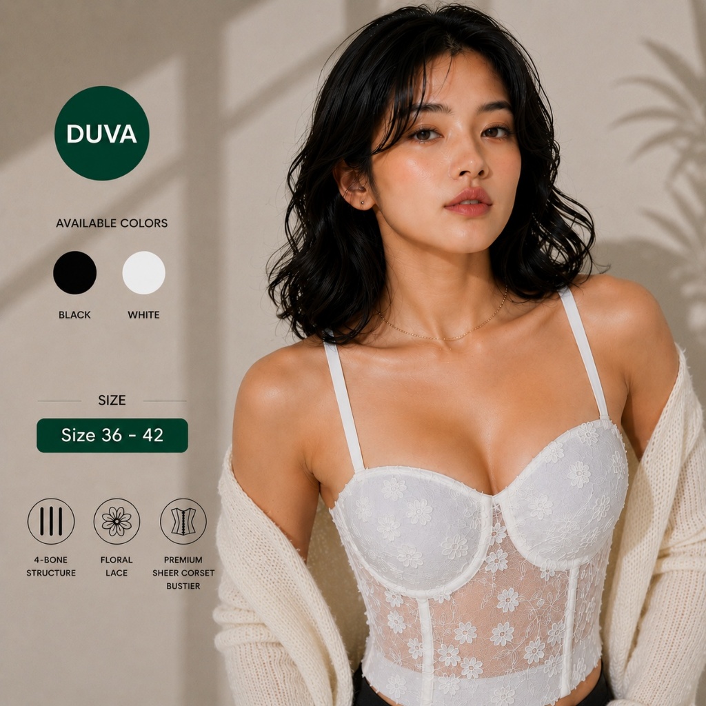 DUVA KATE PREMIUM Bustier Elegan Brokat Bunga – Sexy | 36-42 | Atasan Wanita, Dugem, Pesta, Formal