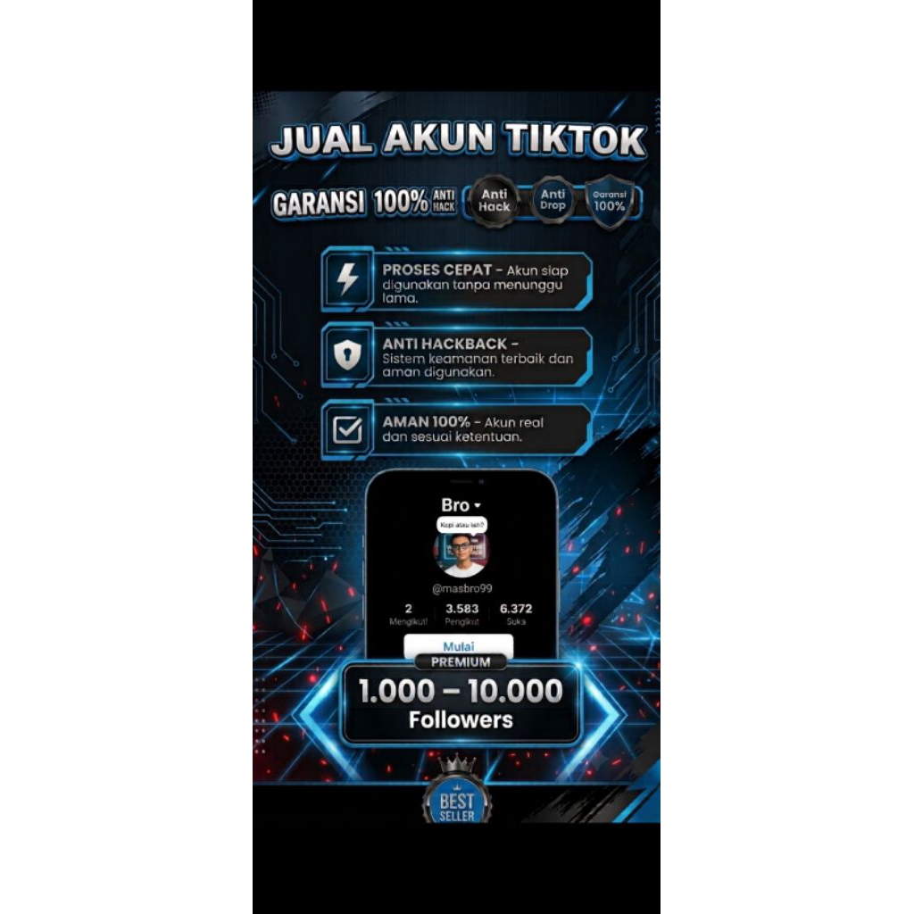Jual Akun Fresh Tiktok Followers 1-10k Indo Real Organik
