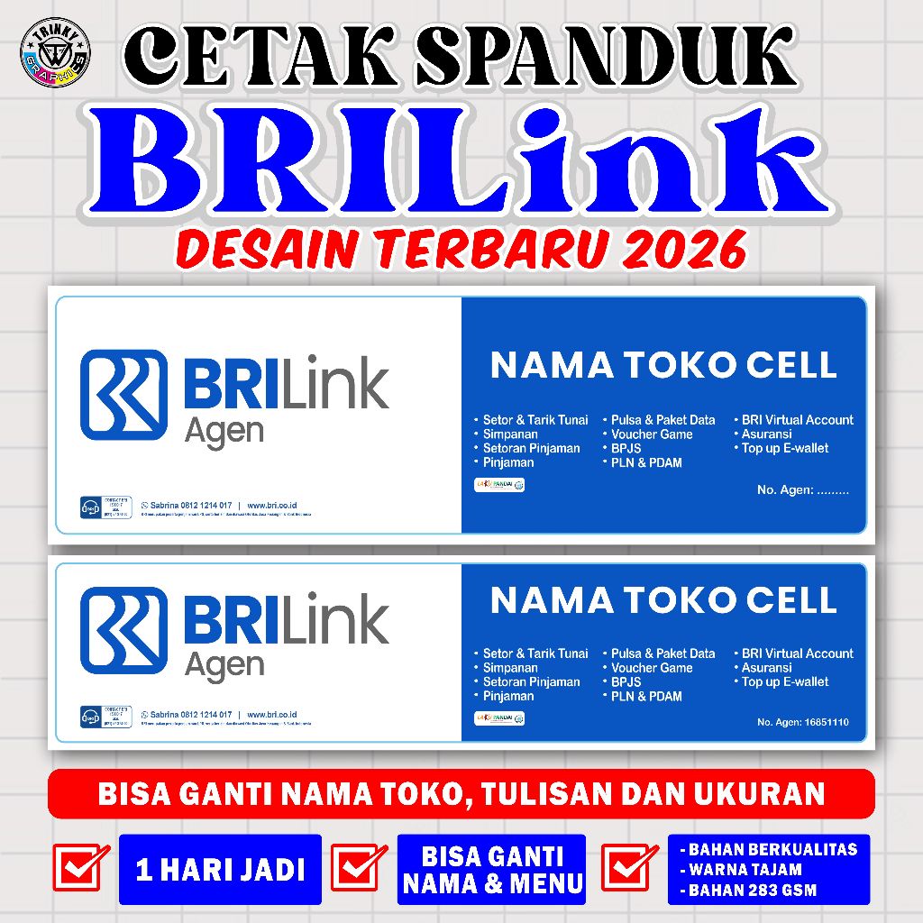 TERBARU 2026 CETAK SPANDUK BANNER AGEN BRILINK  | SPANDUK BRILINK CUSTOM / SIAP PASANG