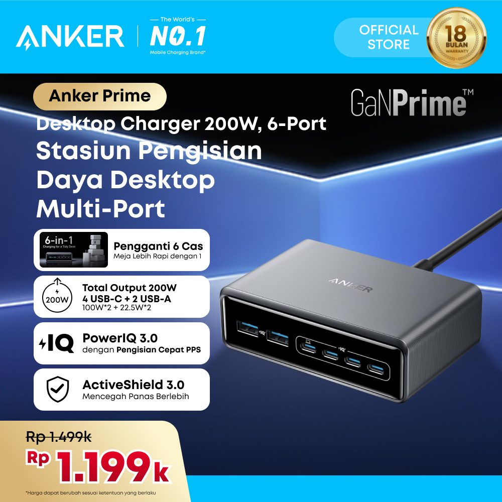 Anker Prime Charger 200W 6 Port GaN Charging Station USB C PD Fast Charging desktop Charger, Compati