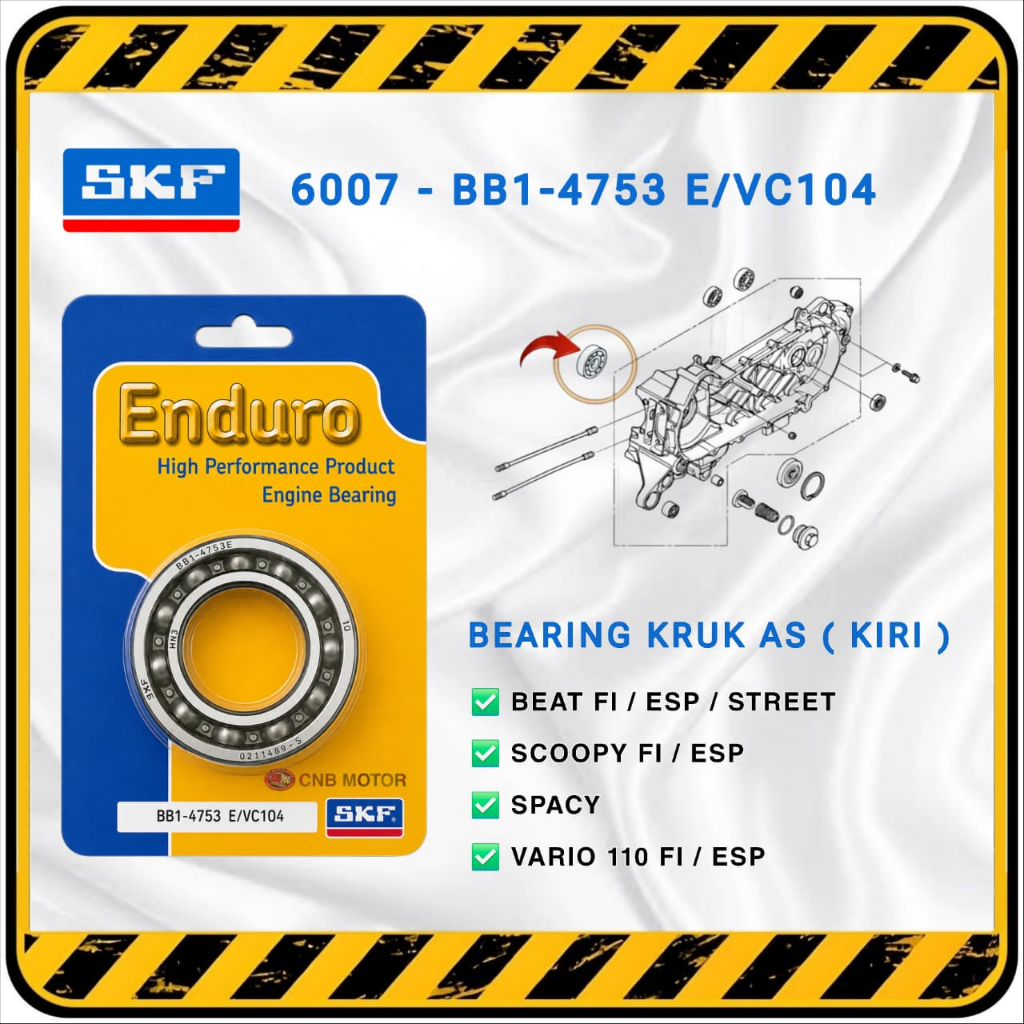 SKF ENDURO > Bearing Laker Laher 6007 ( BB1 - 4753 ) || Bandul Kruk As Kiri Honda BEAT | SCOOPY | VA