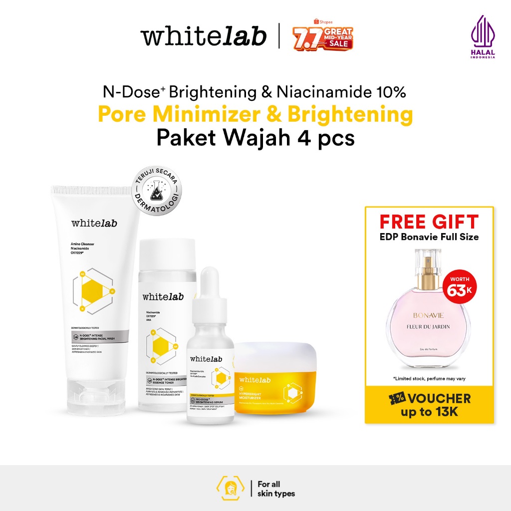 Whitelab Paket Wajah Brightening Niacinamide Facial Wash, Toner, Serum, Night Moisturizer - 4 pcs N-