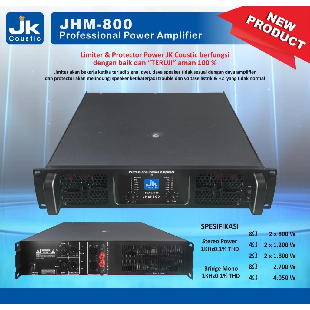 Power Amplifier Jk coustic JHM 800 2x800 watt