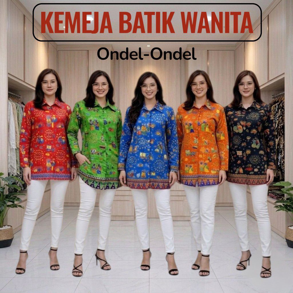 {LZ1859} Kemeja Betawi Wanita (Motif Ondel-Ondel) Kemeja Batik Wanita / Kemeja Betawi / Kemeja Ondel