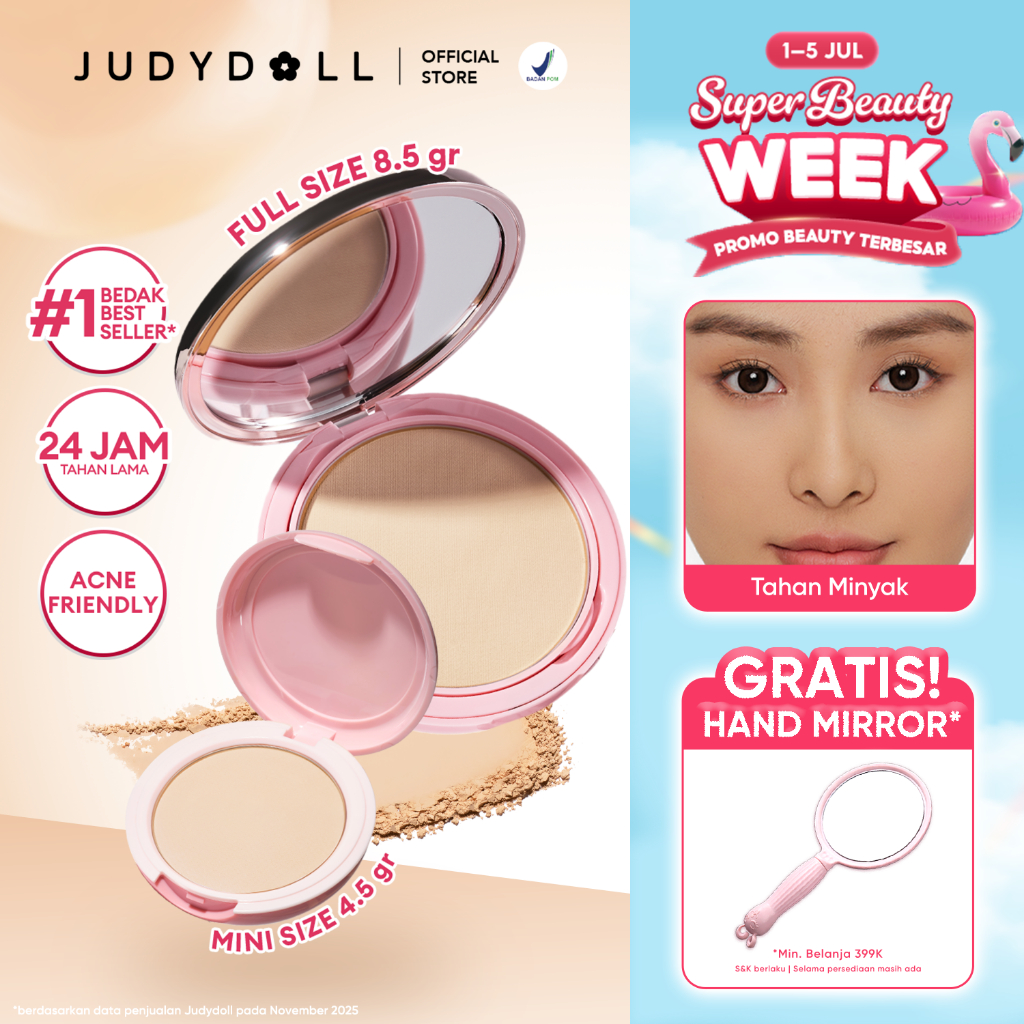Judydoll Two Way Cake SPF 50+ PA+++ Bedak Sunscreen Padat Matte & Blurring, Tahan Minyak, Menyamarka