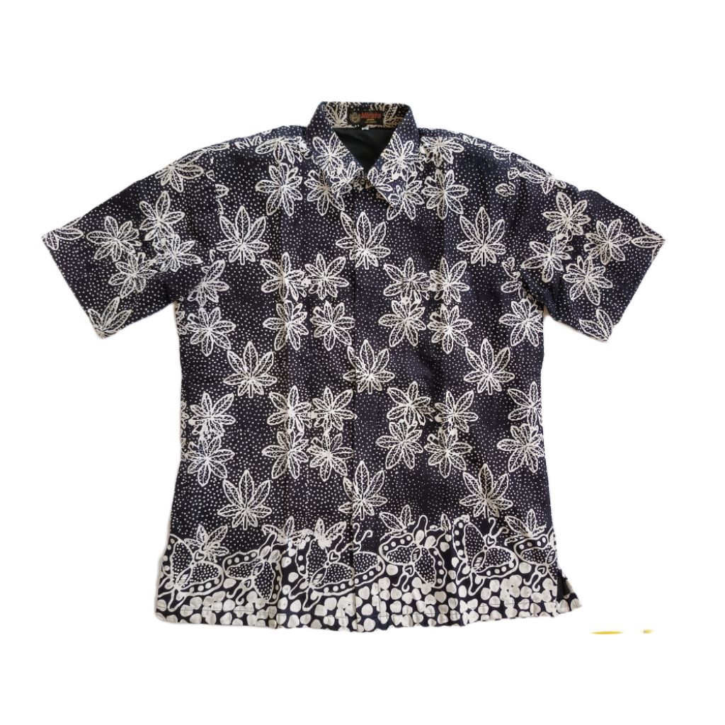 Kemeja Batik Pria Mirota | XL | Hitam Bunga | Preloved