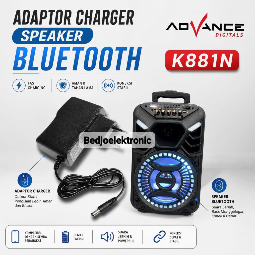 ADAPTOR / CHARGER / CASAN PENGGANTI UNTUK SPEAKER PORTABLE ADVANCE K881N