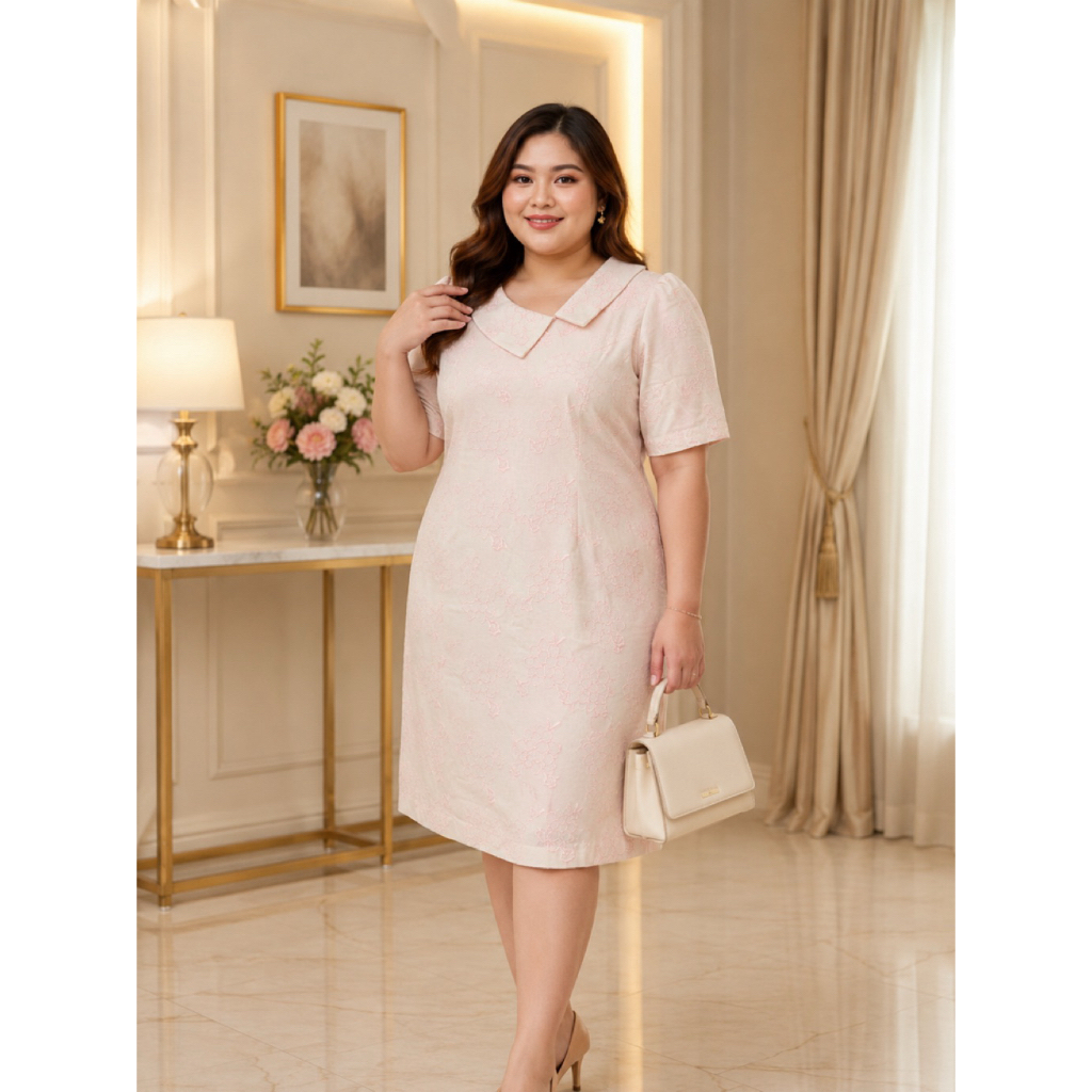 Dress Brokat Bordir Pink Pastel