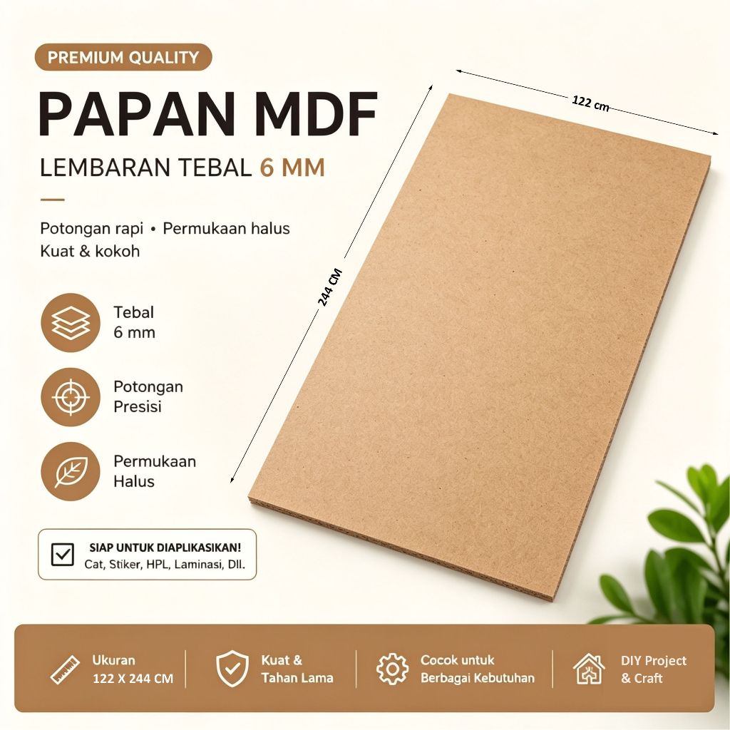 KAYU MDF 6 MM UKURAN 122 X 244 CM BERKUALITAS - HALUS, KUAT DAN MUDAH TAHAN LAMA