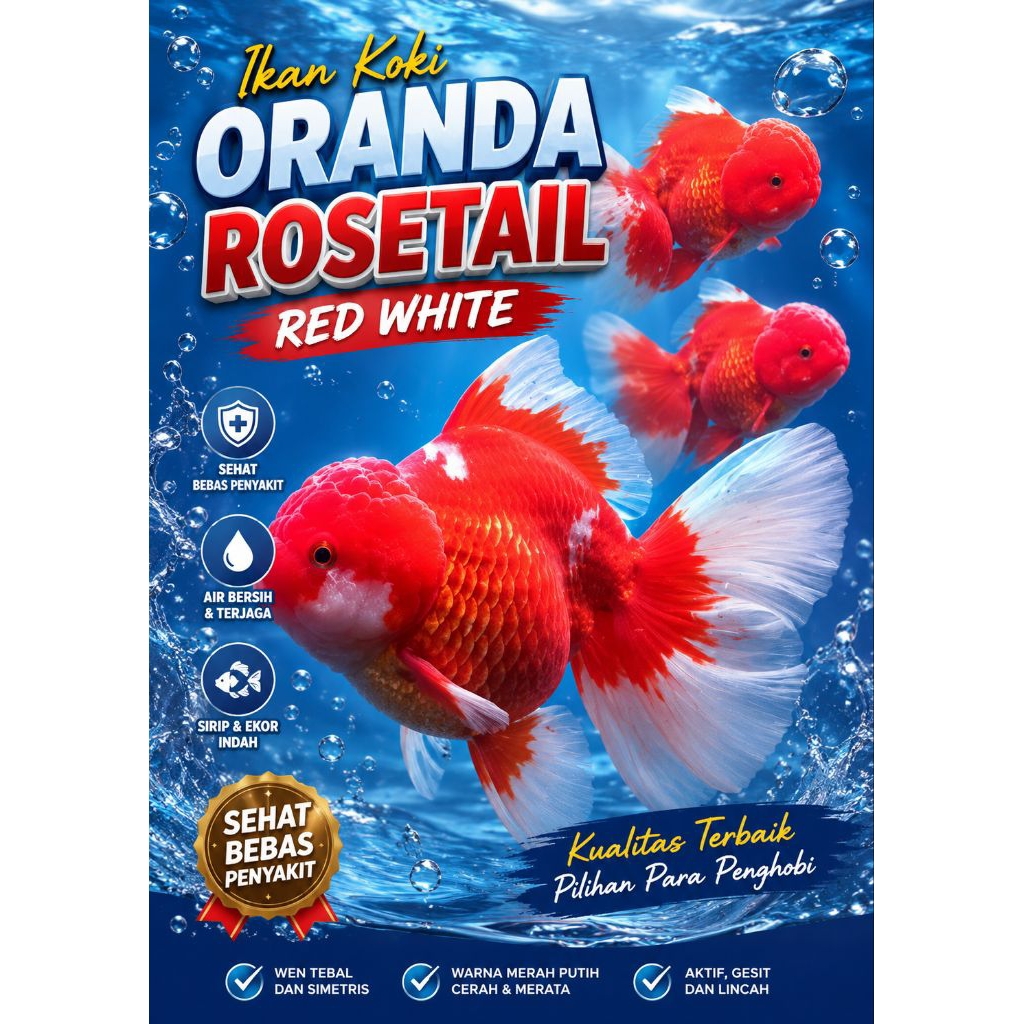 ikan koki oranda red white rosetail