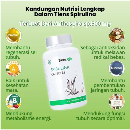 Tiens Spirulina Original – Masker Wajah Jerawat dan Pemutih Kulit Suplemen Herbal Tubuh Sehat 1 boto