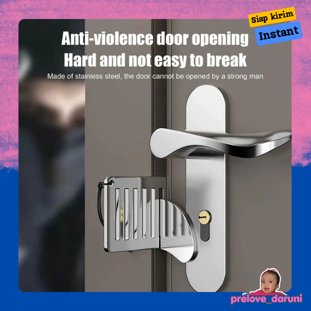 [PD] TaffHOME Kunci Pintu Portable Anti Lockpick Door Lock - HZP16 - Silver