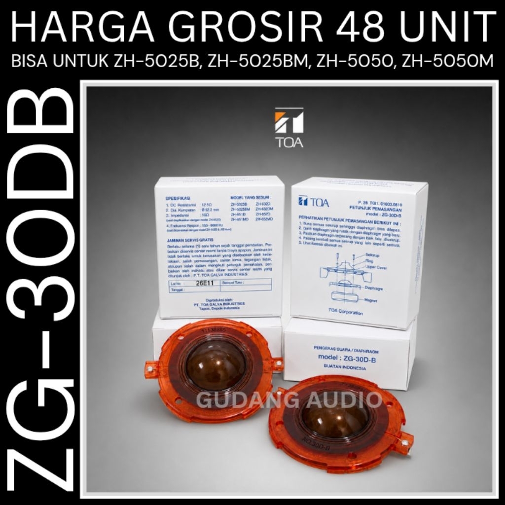 48 UNIT SPUL TOA MEMBRAN ZG-30DB ZG 30 DB 50 WATT DIAPHRAGM UNTUK CORONG TOA 50 WATT
