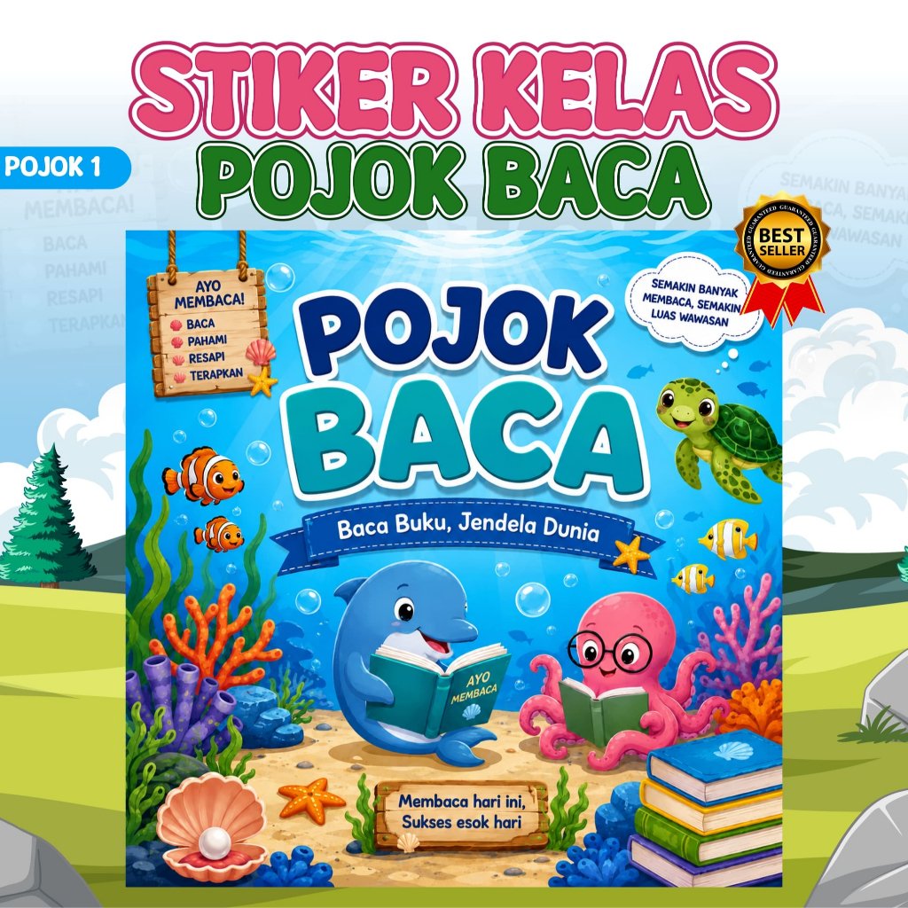 STIKER POJOK BACA TEMA DALAM LAUT // Hiasan Dinding Sekolah // SKPB 01 B