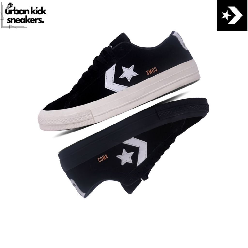 (URBANKS) Converse Sneakers One Star Player Basic Casual Full Black White Work Shoes Casual