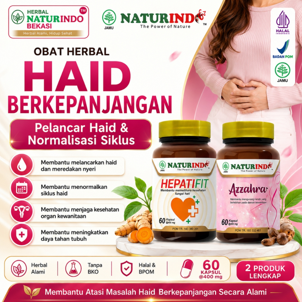 Obat Haid Berkepanjangan Herbal Naturindo Hepatifit Azzahra Pelancar Haid & Normalisasi Siklus
