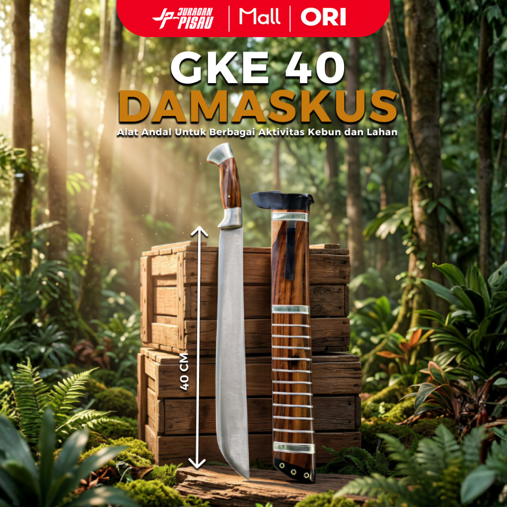 Juragan Pisau | Golok Kebun Damaskus Baja Sup9 Super Tajam Andal Potong Kayu Bambu dan Berkebun