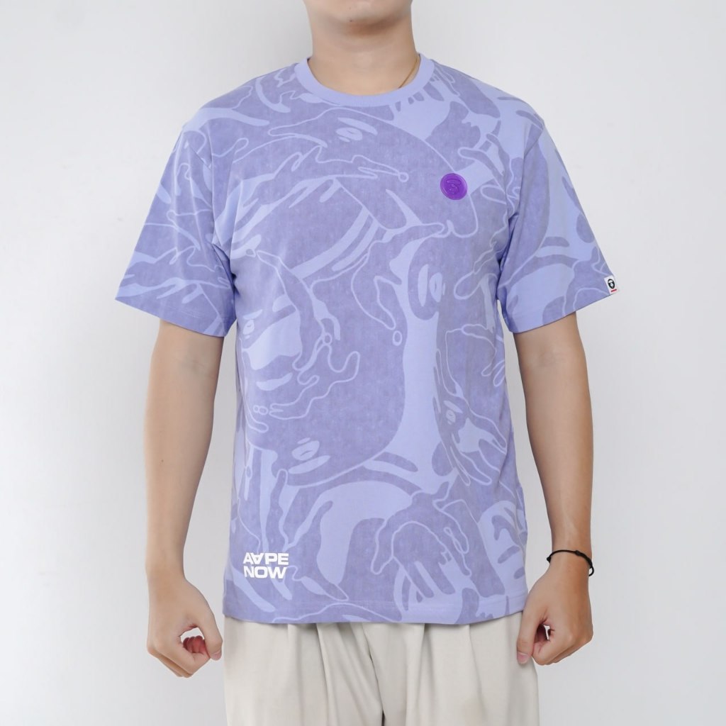 Kaos AAPE NOW HEAD PATCH CAMO SS26 WASHED PURPLE TSHIRT 100% ORIGINAL