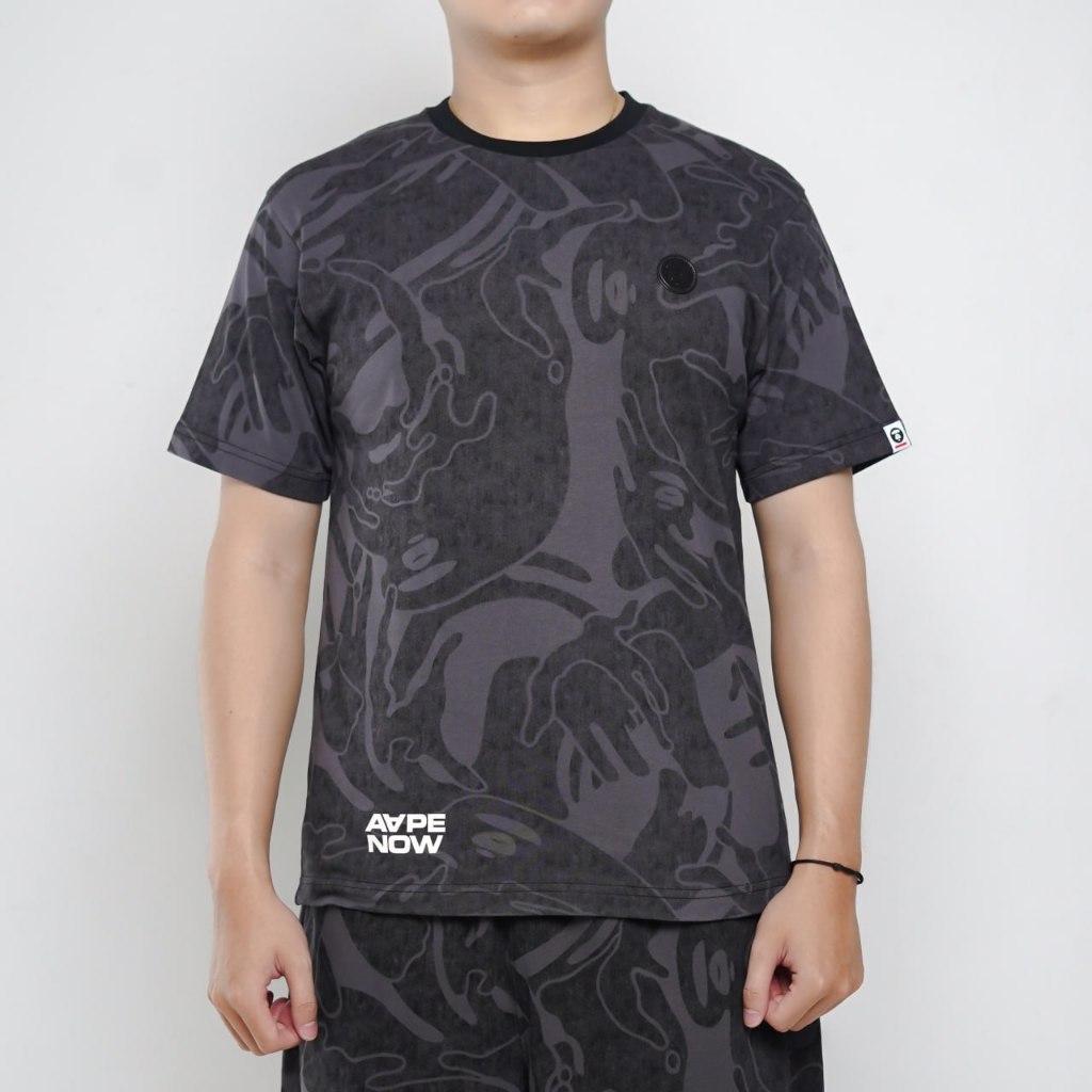 Kaos AAPE NOW HEAD PATCH CAMO SS26 WASHED GREY TSHIRT 100% ORIGINAL