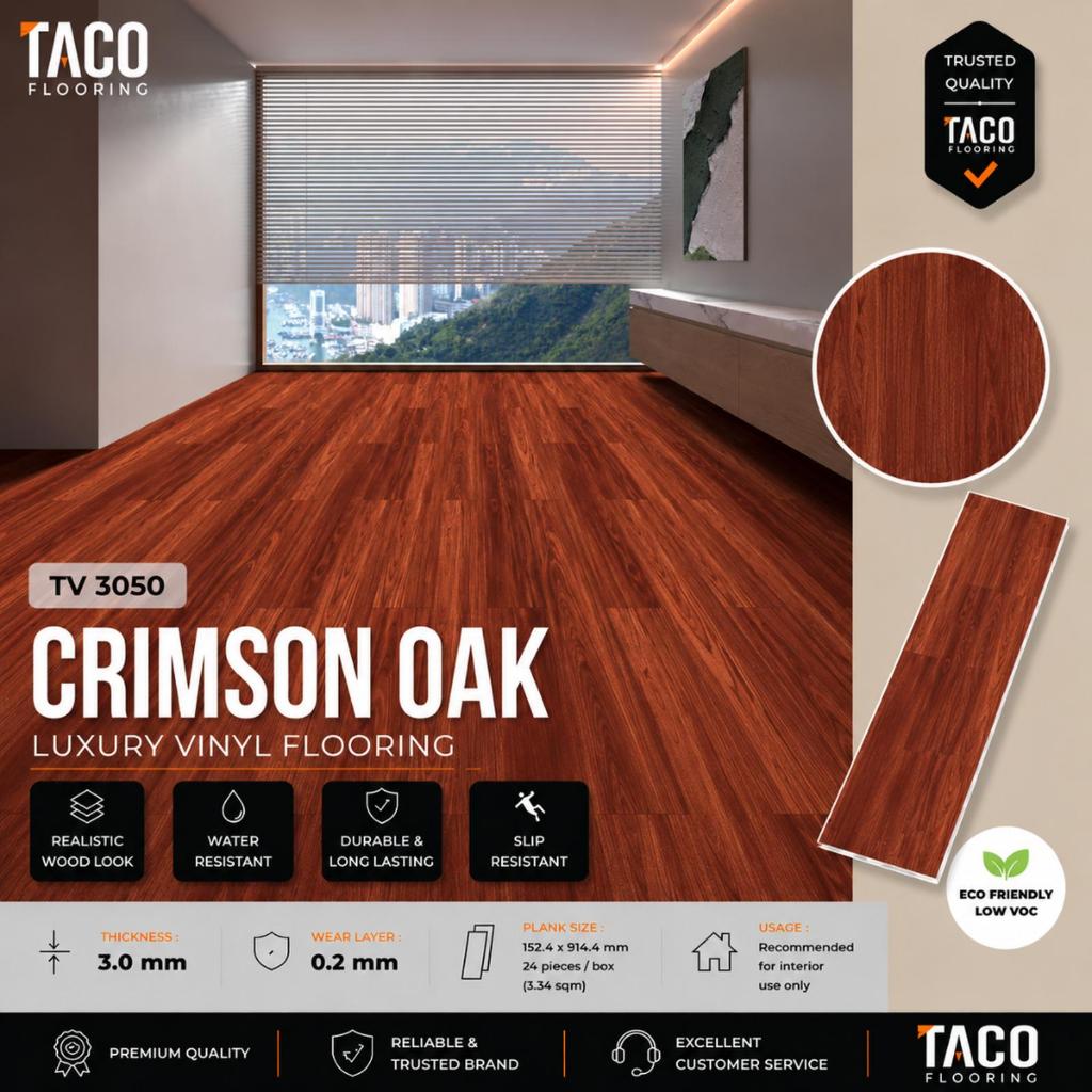 TACO Lantai Vinyl 3mm TV 3050 Crimson Oak / Lantai Motif Kayu