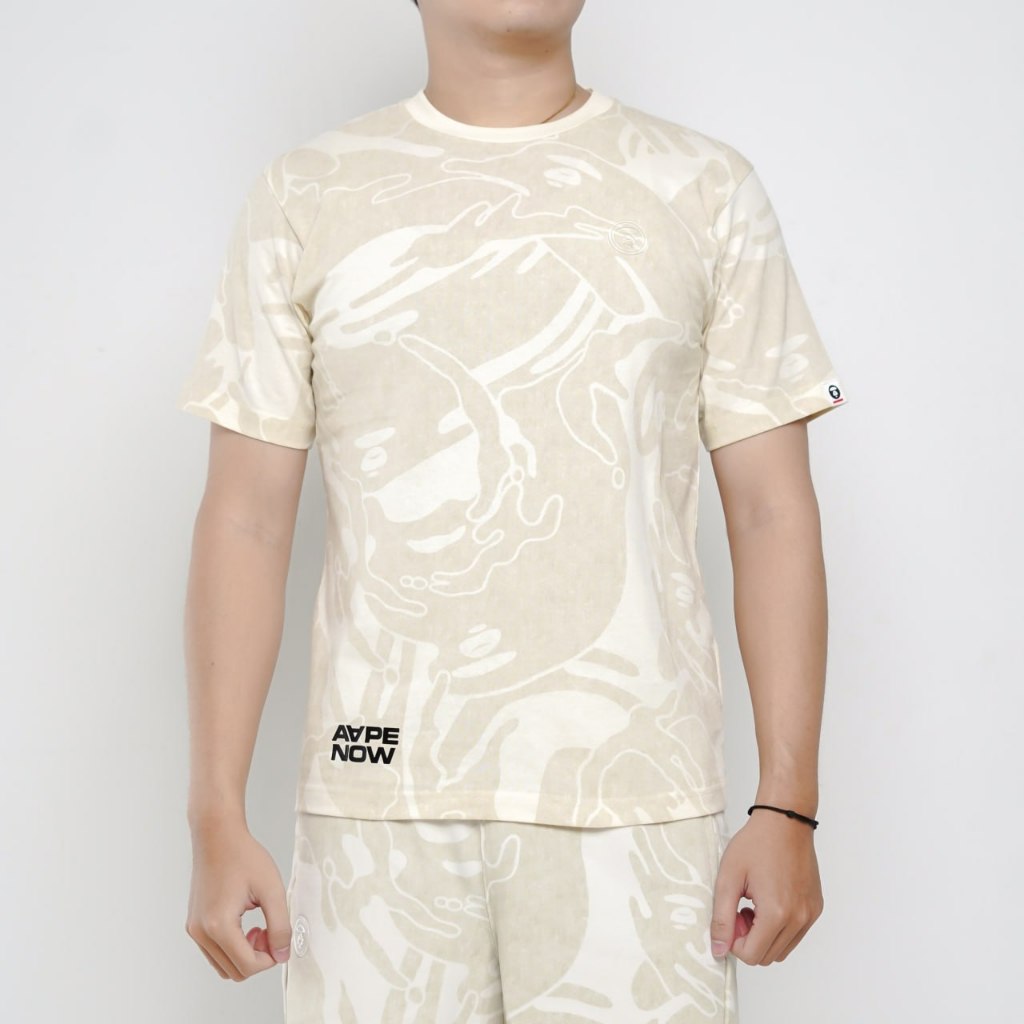 Kaos AAPE NOW HEAD PATCH CAMO SS26 WASHED CREAM TSHIRT 100% ORIGINAL