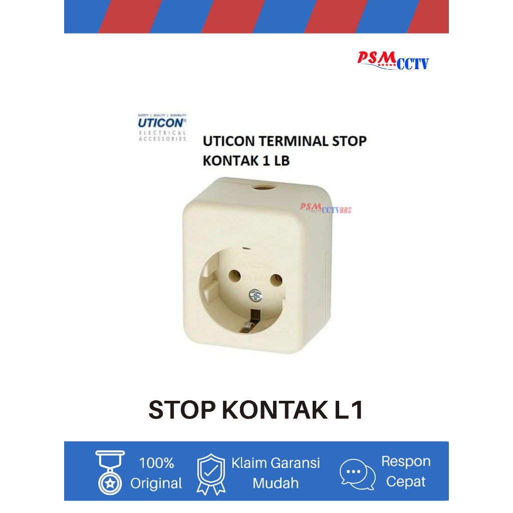 Stop Kontak Uticon 1 Lubang ST-118 - Tahan Arus 16A, Tanpa Kabel, SNI
