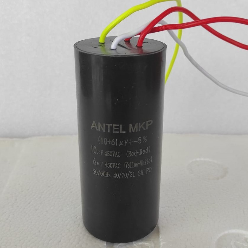 10+6 uF KAPASITOR MESIN CUCI 2 TABUNG ANTEL MKP 10 uF + 6 uF 450V AC