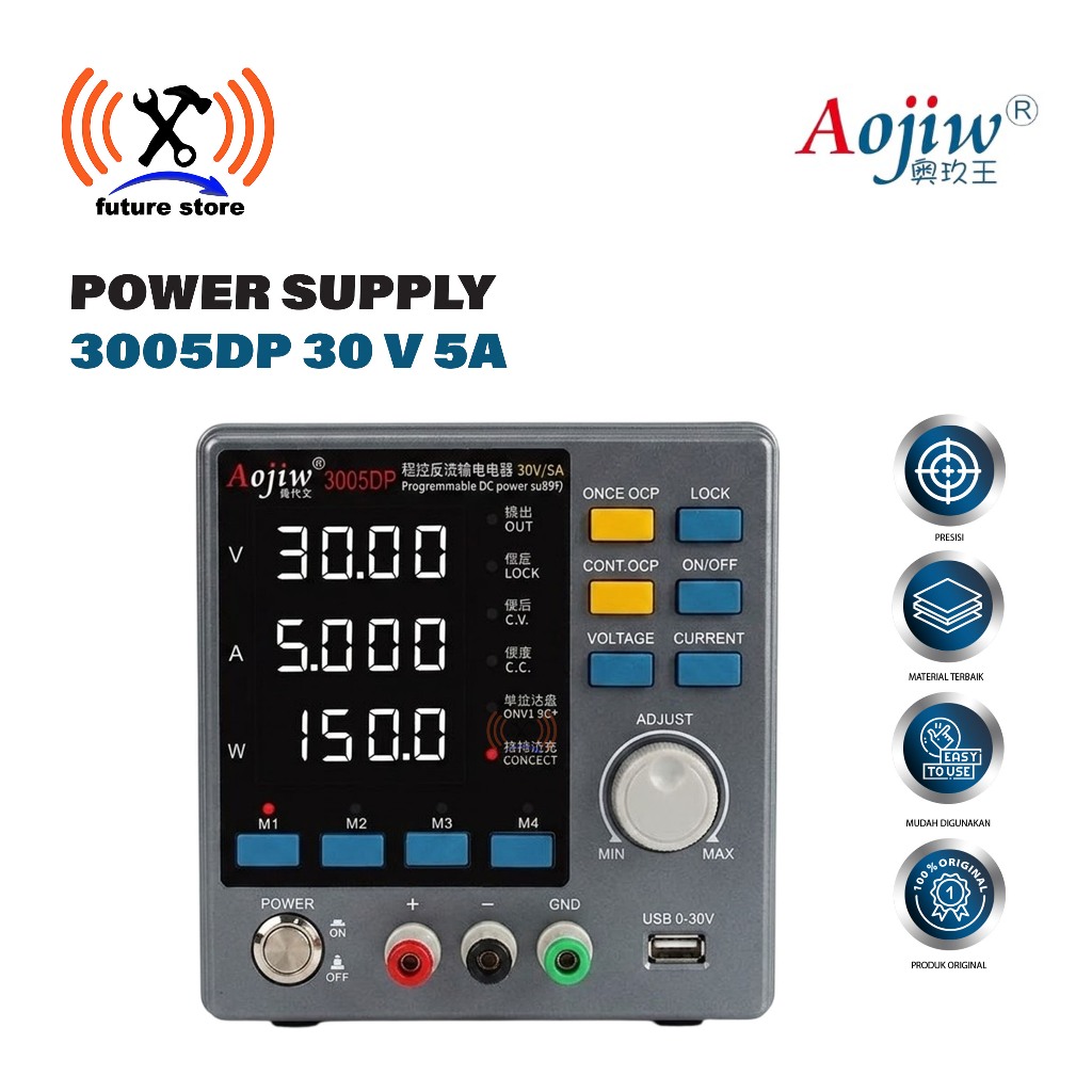AOJIW POWER SUPPLY 3005DP 30V 5A ORIGINAL - DC REGULATED POWER SUPPLY DIGITAL UNTUK SERVICE HP DAN E