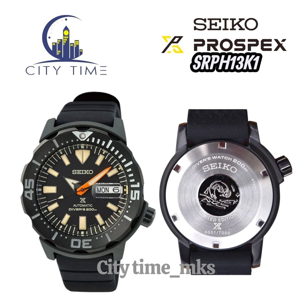 Jam tangan pria SEIKO PROSPEX SRPH13K1 the black series monster Automatic black silicone strap LIMIT
