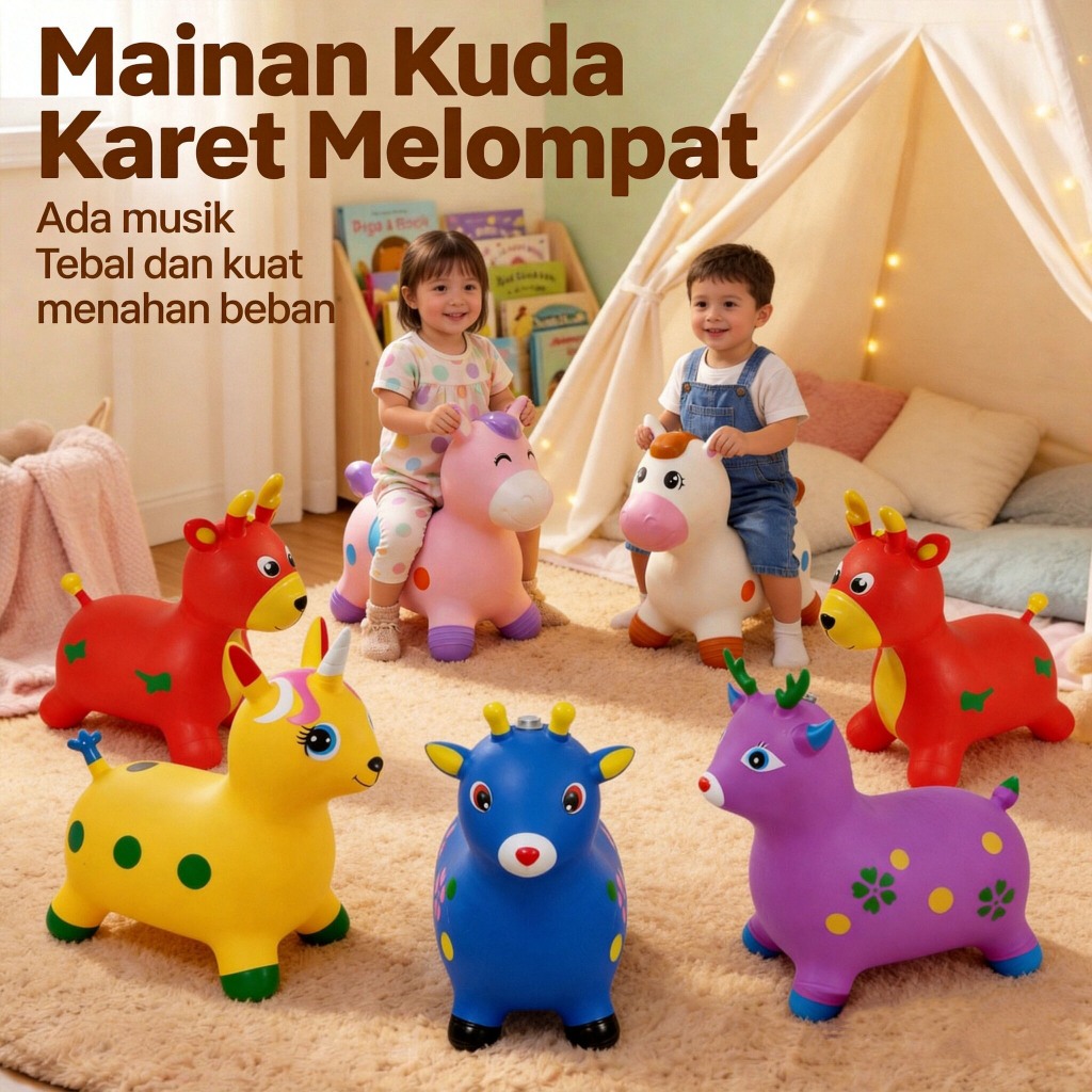 Mainan Kuda Karet Melompat, Mainan Naik-Anak, Bouncer Hewan: Kuda, Unicorn, Sapi, Rusa, Pegasus, Kel