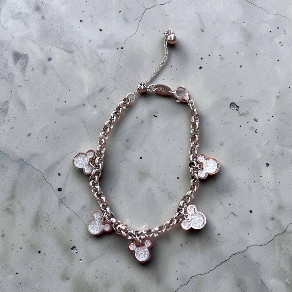 Gelang Serut Mickey Rumbai Titanium / Gelang Wanita Titanium / Gelang Anti Karat / Gelang Fashion / 