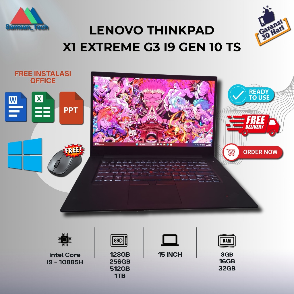 Laptop Gaming Dual VGA Thinkpad X1 EXTREME G3 Core i9 Gen10 Intel UHD GRAPHICS + NVDIA GeForge GTX 1