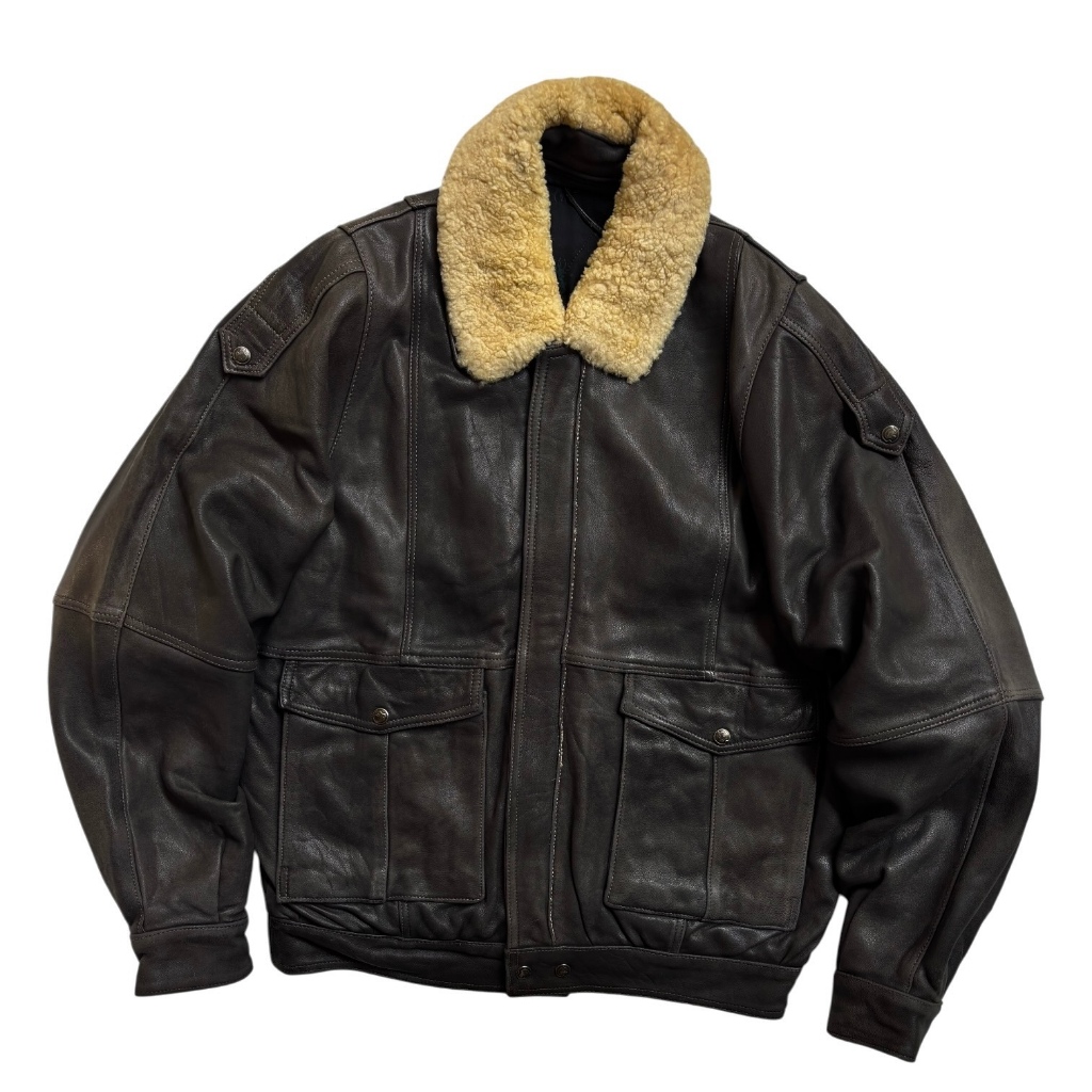 Vintage Flight Sherpa Leather Jacket - kulit asli - size L