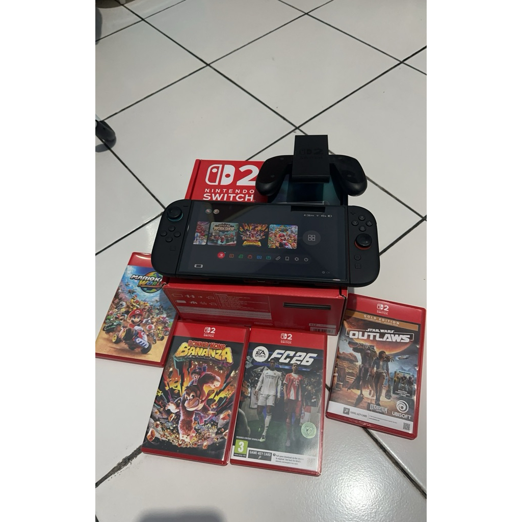 jual nintendo switch 2 fullset + 4 kaset fisik +sd 256gb
