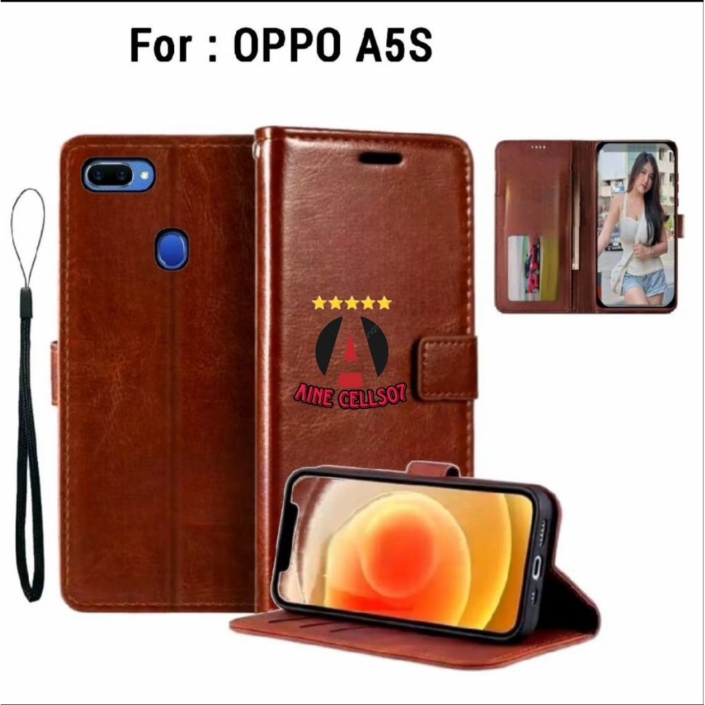 Flip Case OPPO A5S Leather Case Dompet Kulit Premium Terbaru