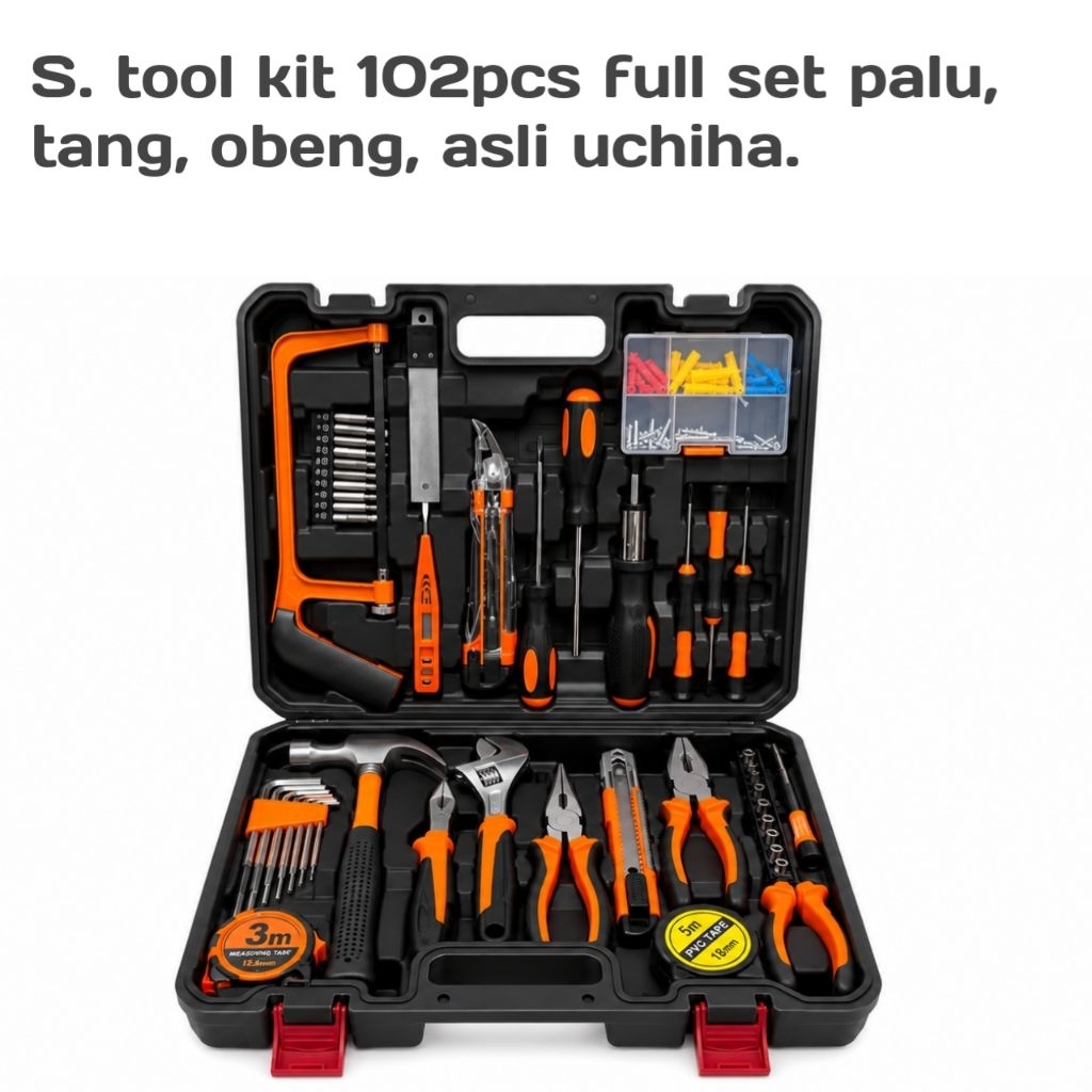 tool kit 102pcs full set, tang, obeng, palu, asli uchiha