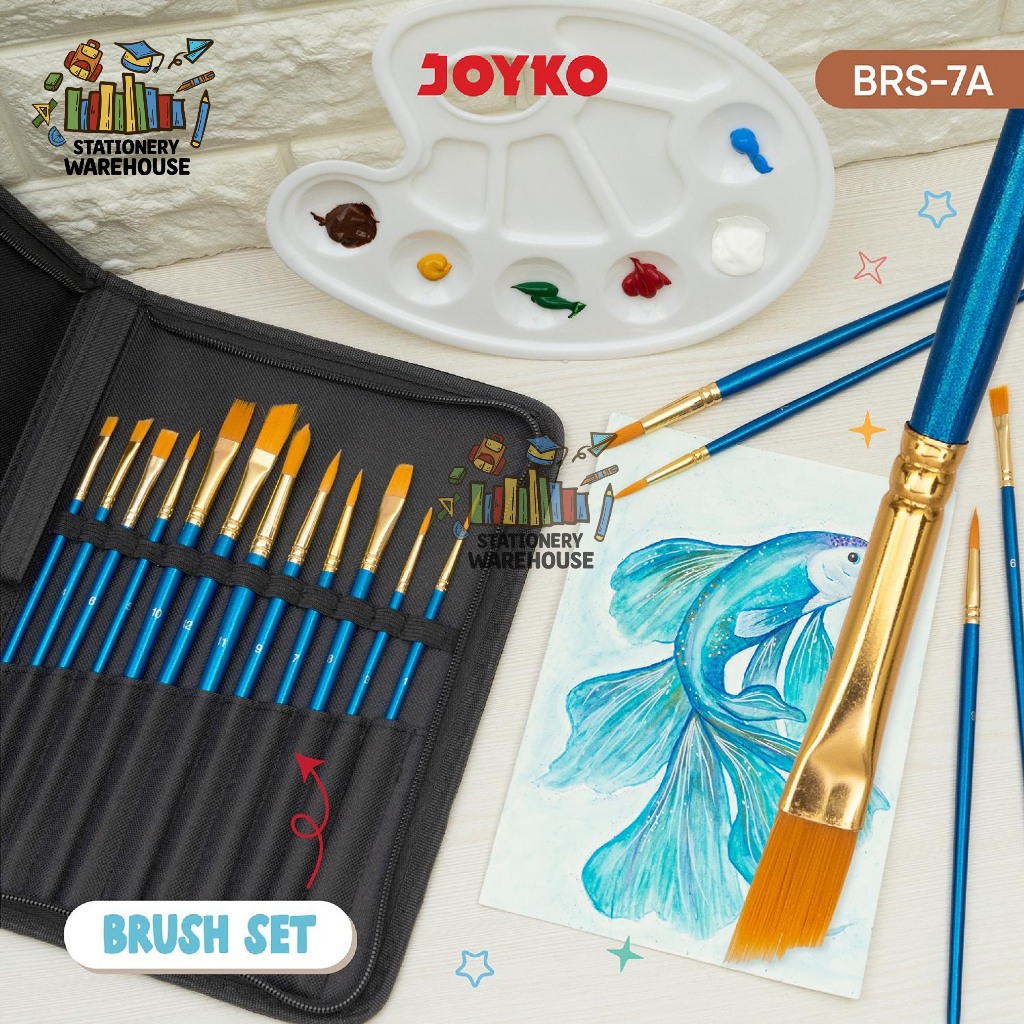 Art Brush Set JOYKO Alat Lukis Kuas Cat Air Minyak Acrylic BRS-7A 1 Set 12 Pcs
