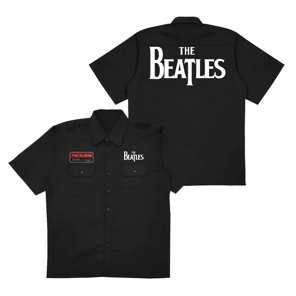 The slavia Workshirt The Beatles Tulisan kemeja kerja pdh warna hitam pdh kemeja pria wanita