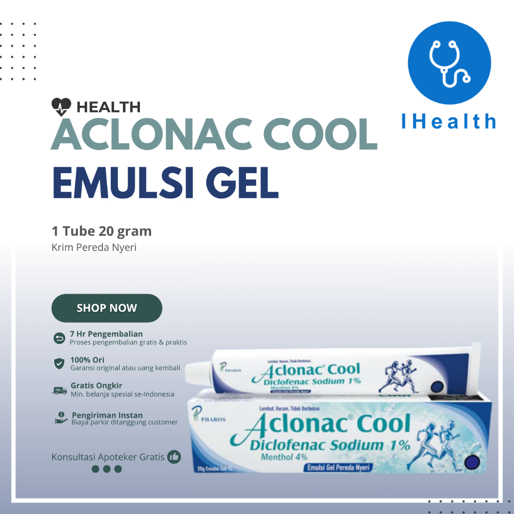 Aclonac Cool - Emulsi Gel Pereda Nyeri 20 g / Diclofenac Diethylamine / Diclofenac Sodium