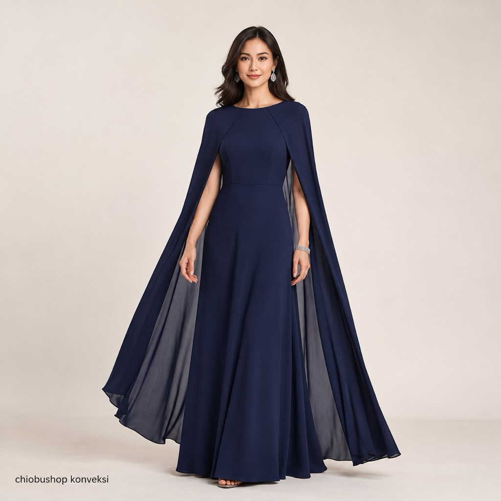 Chiobushop - (Kiko) Dress Cape Tile  Party Bridesmaid Prewedding Kondangan Pesta Korean Casual Dress