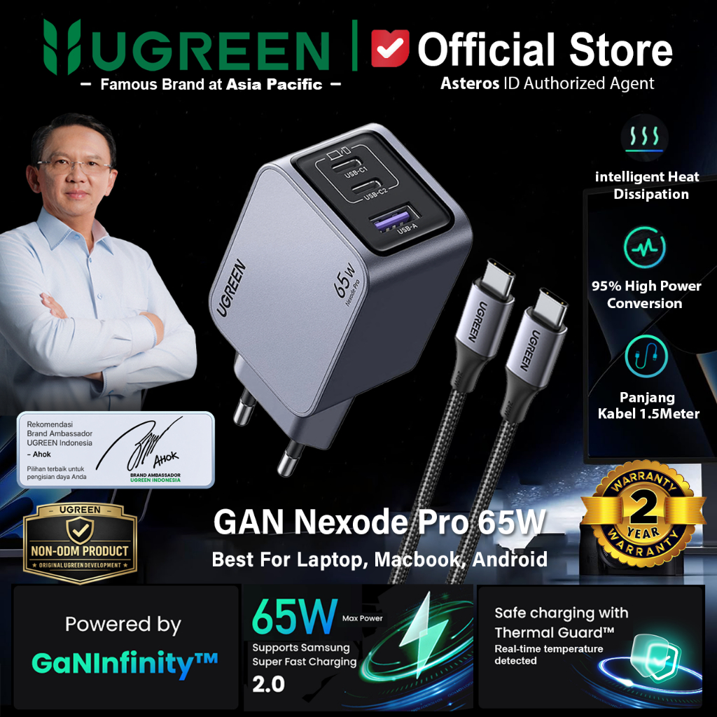UGREEN Charger GAN Nexode Pro 65w USB Type C Fast Charger For Laptop Macbook Ipad Handphone 25871