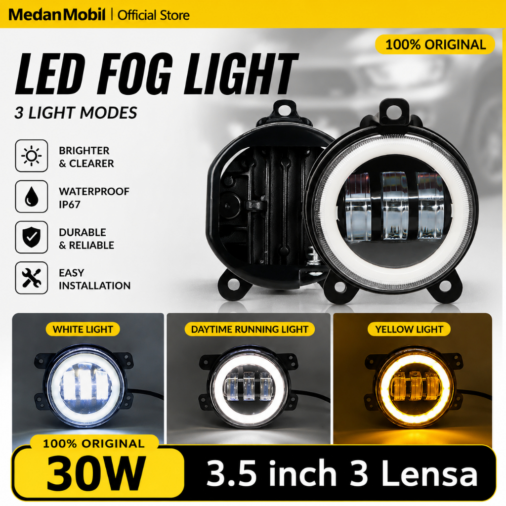 Lampu LED Motor Lampu Foglamp Led Daymaker 2PCS Lampu Foglamp 30W Led 3.5 inch 3 Lensa Full Ring 2 W