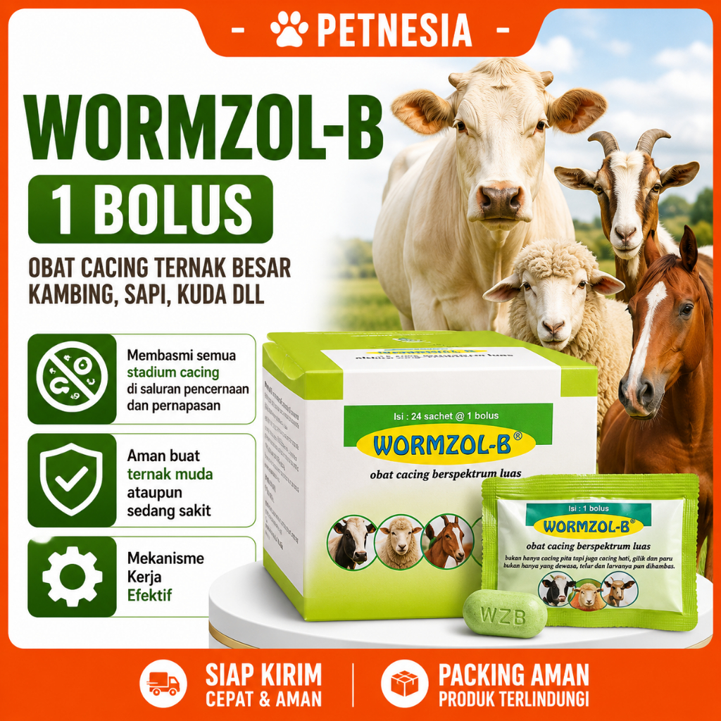 WORMZOL B 1 BOLUS ECER MEDION - Obat Cacing Ternak Kambing, Sapi, Kuda dll