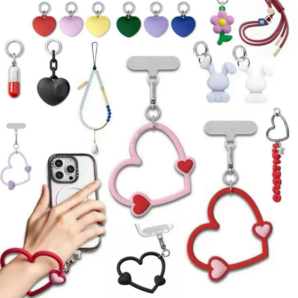 Accesories Charm Casetif Hand Grip Hp Premium Chain Gantungan Phone Rabbit Heart Love With Logo